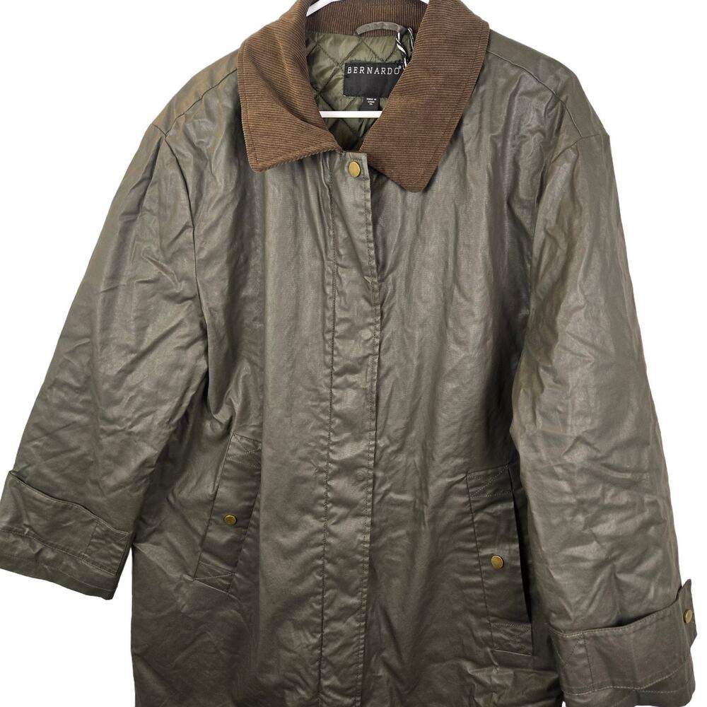 Bernardo Women's Waxed Cotton Barn Jacket Olive Green Size XL Water Resistant NW